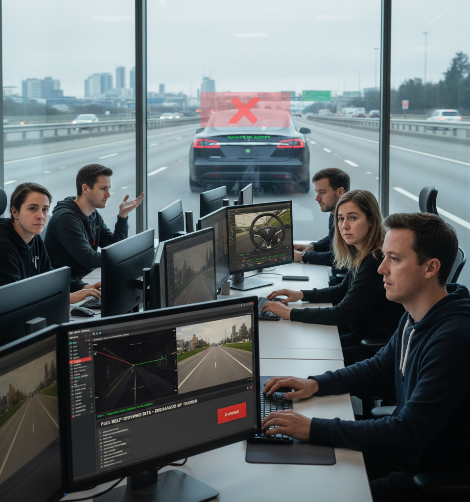 Tesla's AI Trainers Express Deep Distrust in Full Self-Driving Capabilities — AI-generated illustration