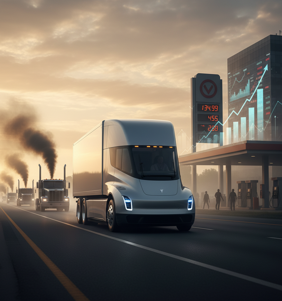 Tesla Semi Aims to Revolutionize Trucking, Capitalize on High Diesel Prices — AI-generated illustration