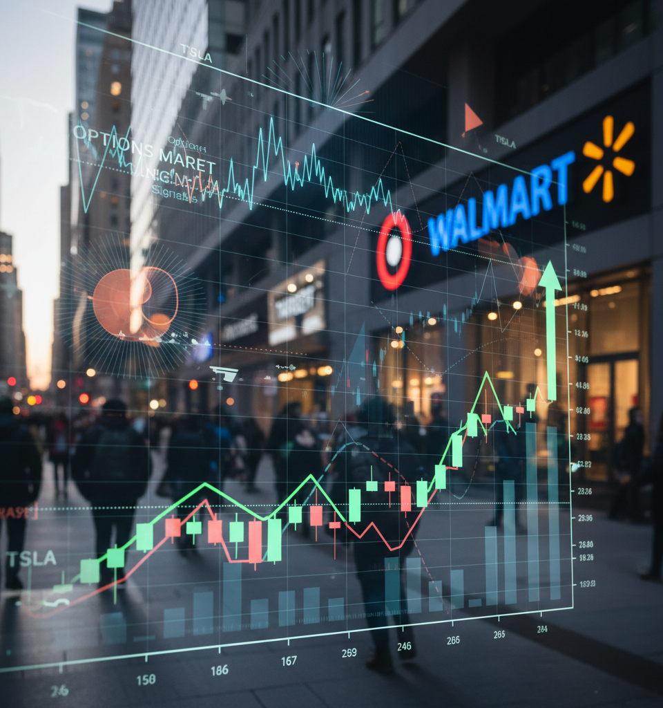 Tesla Stock's Volatility: Options Market Signals and Upcoming Retail Earnings — AI-generated illustration