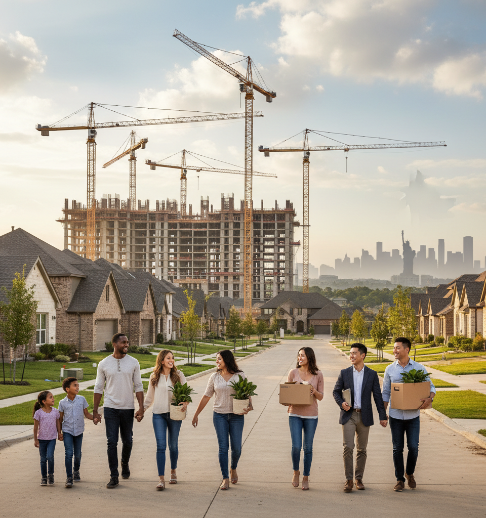 Texas Dominates US Growth: Five Fastest-Growing Cities Are in the Lone Star State as NYC Shrinks — AI-generated illustration