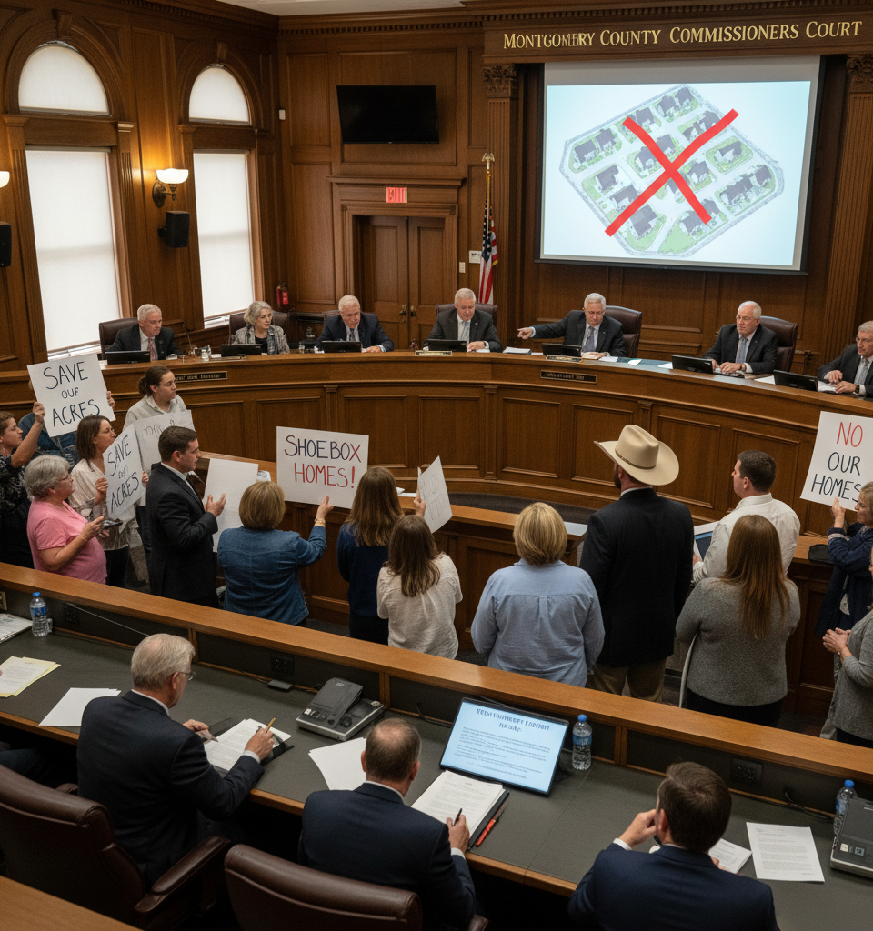 Texas Lot Size War Escalates: Montgomery County Defies State Amidst Housing Density Debate — AI-generated illustration