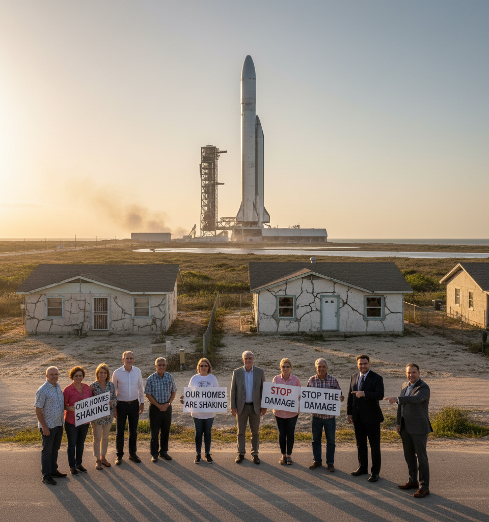 Texas Residents Sue SpaceX Over Alleged Home Damage from Rocket Launches — AI-generated illustration