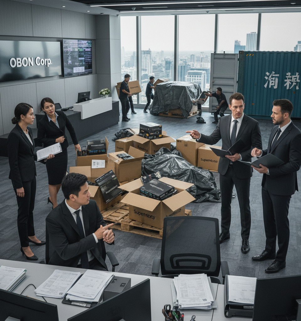 Thai AI Partner OBON Corp. Implicated in Billions-Dollar Supermicro Chip Smuggling to China — AI-generated illustration