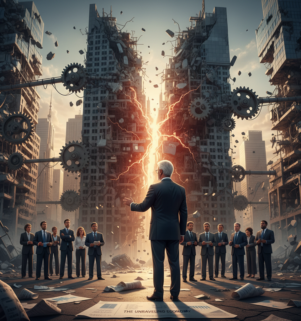 ‘The current system right now is unsustainable’: top economist sees a crucial crack in the economy — AI-generated illustration