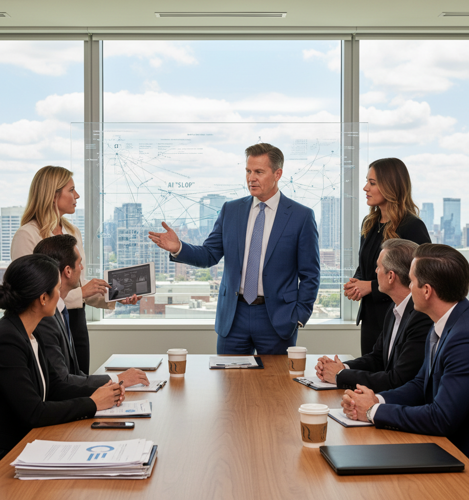 The Group Real Estate CEO Brandon Wells Navigates AI's 'Slop' and Champions Broker Empowerment — AI-generated illustration