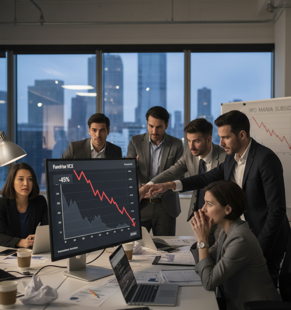 The hot Fundrise VCX fund falls 45% as IPO mania subsides and investors get a crash course in risk — AI-generated illustration