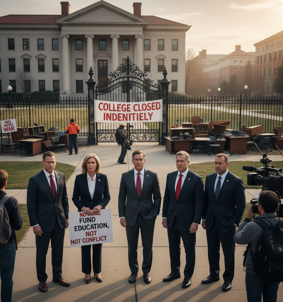 The Republicans Who Disapprove of the War, and a Wave of College Closures — AI-generated illustration