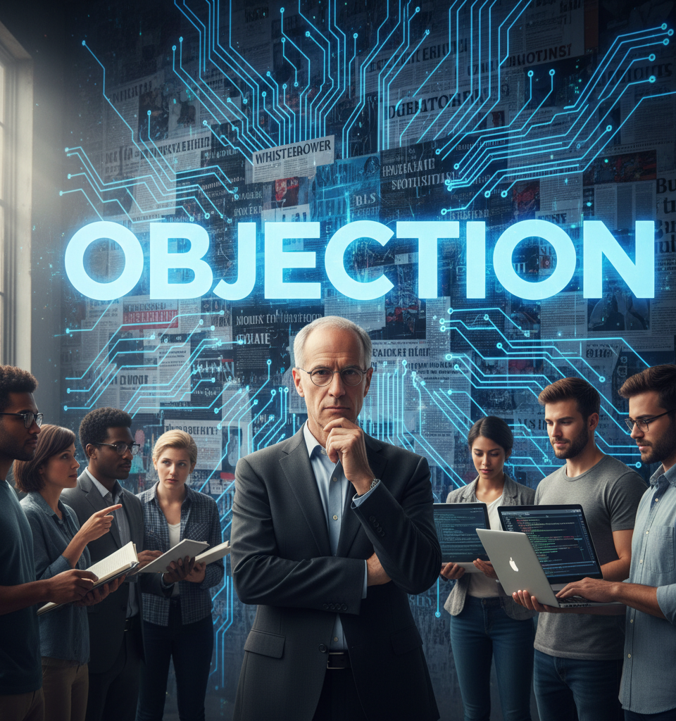 Thiel-Backed AI Startup 'Objection' Sparks Debate on Journalism Vetting & Whistleblower Risk — AI-generated illustration