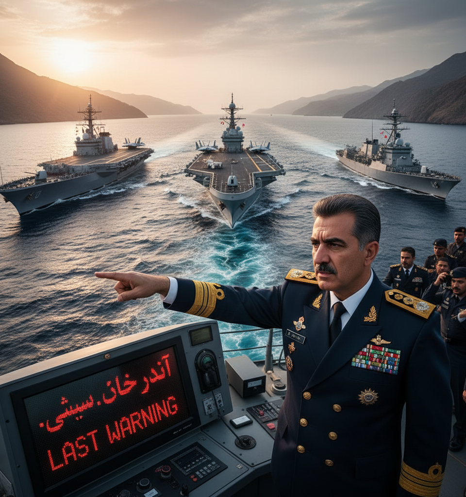 ‘This is the last warning.’ Iran threatens U.S. warships after they throw down the gauntlet for winner-take-all Strait of Hormuz — AI-generated illustration