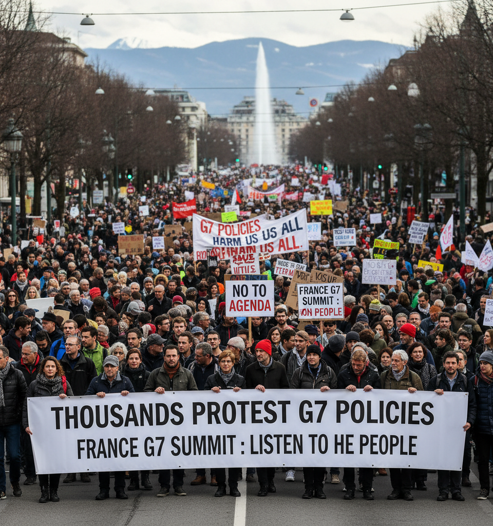 Thousands Protest G7 Policies Ahead of Annual Summit in France — AI-generated illustration
