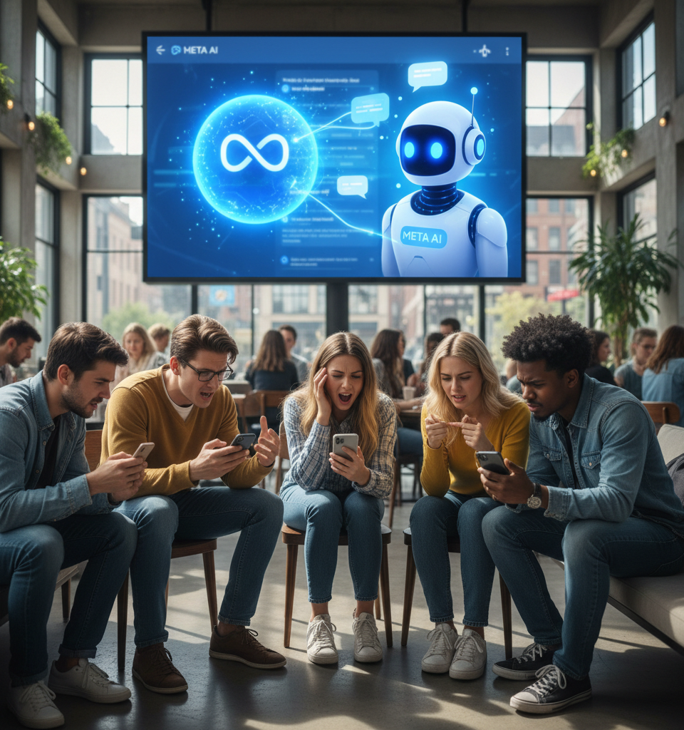 Threads Users Outraged by Unblockable Meta AI Chatbot Integration — AI-generated illustration