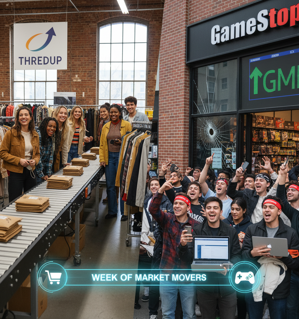 ThredUp's Resale Surge & GameStop's Retail Ruckus: A Week of Market Movers — AI-generated illustration