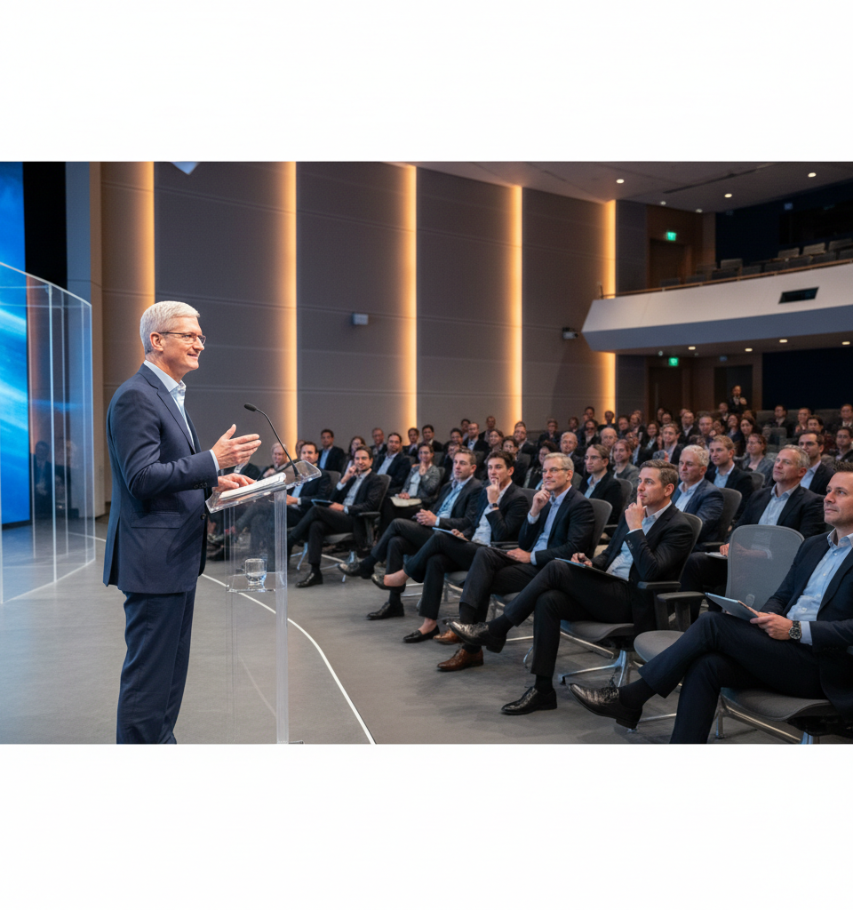 Tim Cook tells employees why he chose to step down now, what’s next for him — AI-generated illustration