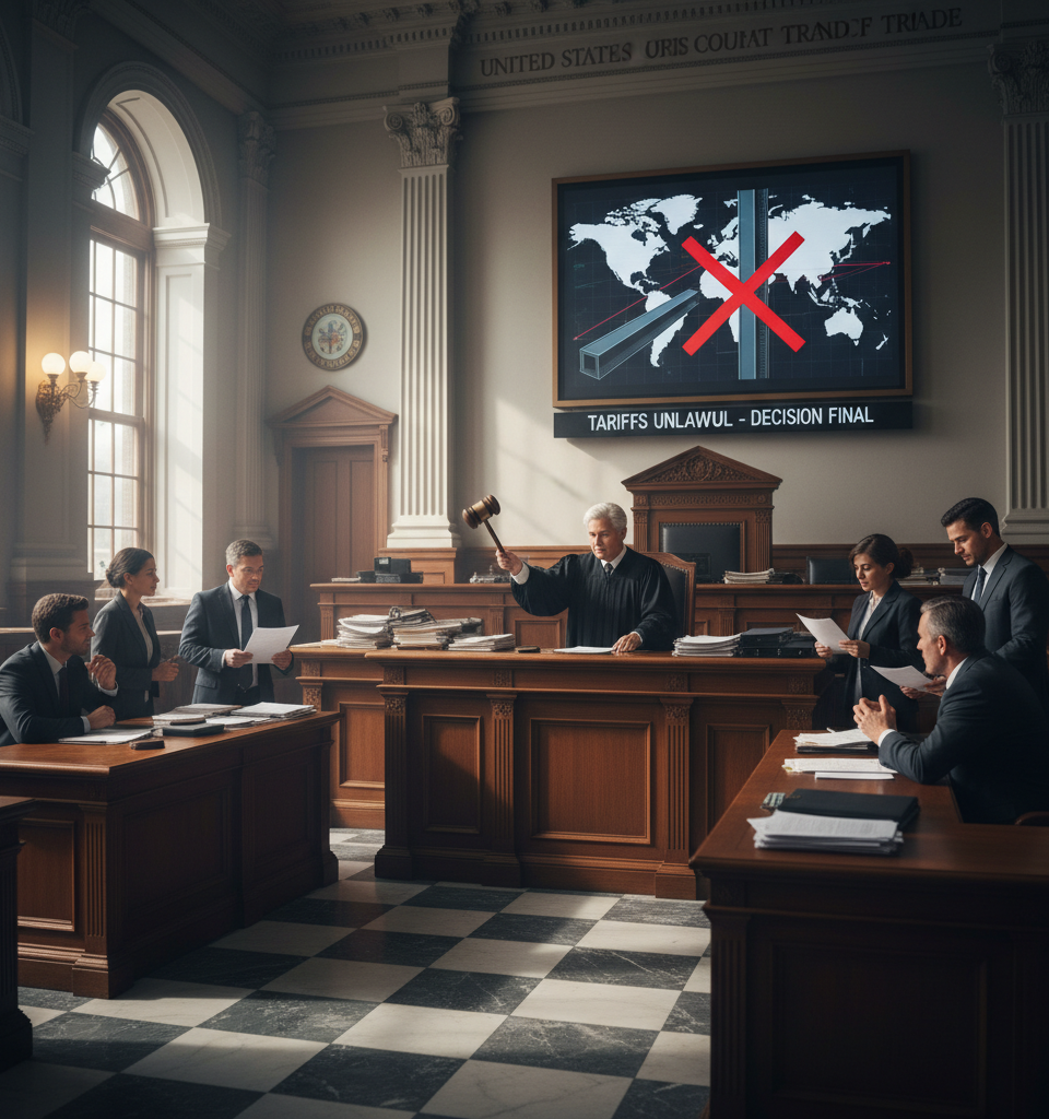 Trade Court Declares Trump's 10% Global Steel & Aluminum Tariffs Unlawful — AI-generated illustration