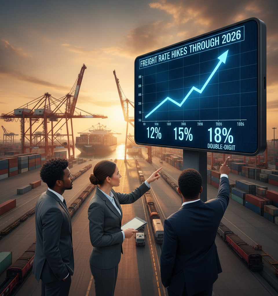Traffix Forecasts Persistent Double-Digit Freight Rate Hikes Through 2026 — AI-generated illustration