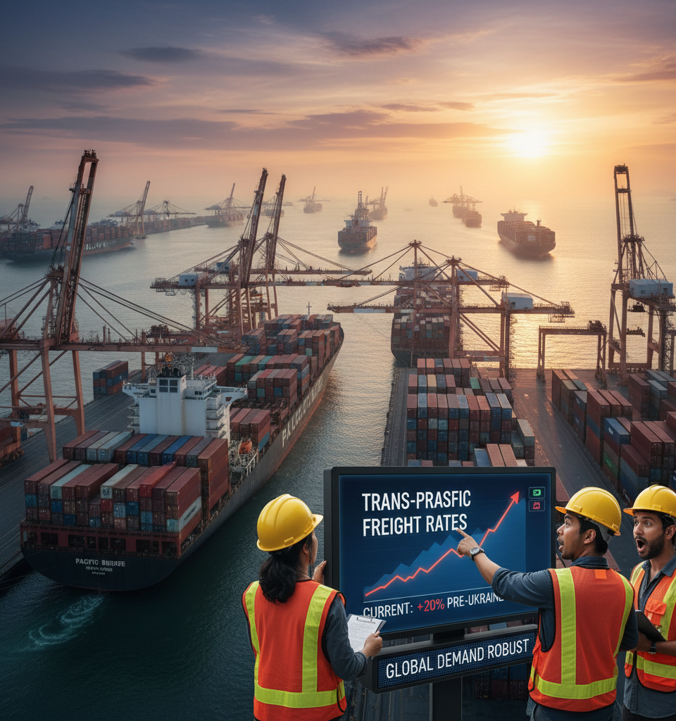 Trans-Pacific Ocean Freight Rates Defy Weak Outlook, Remain Above Pre-Ukraine Conflict Levels — AI-generated illustration