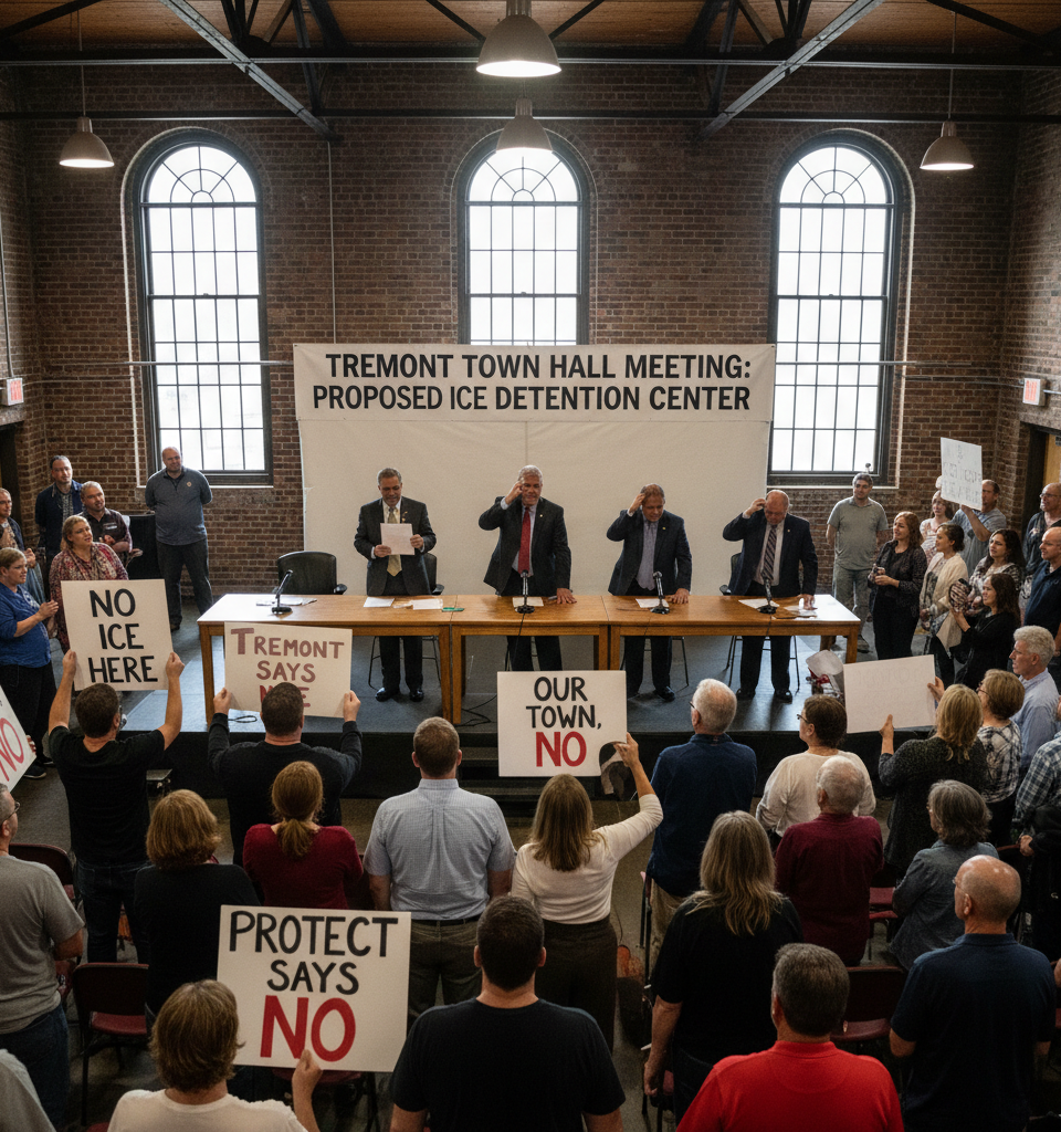 Tremont Town Reels: ICE Detention Center Plan Sparks Fierce Local Opposition — AI-generated illustration