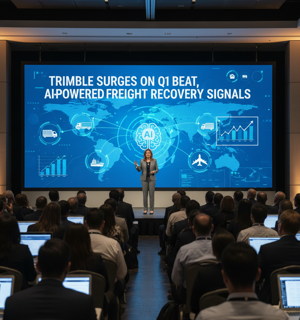 Trimble Surges on Q1 Beat, AI-Powered Freight Recovery Signals — AI-generated illustration