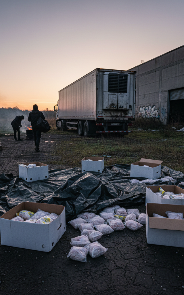 Truck Driver Accused of Diverting $110,000 Chicken Shipment to Settle Drug Debt — AI-generated illustration