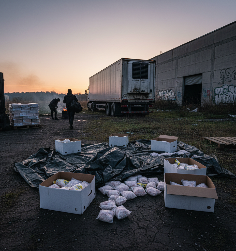 Truck Driver Accused of Diverting $110,000 Chicken Shipment to Settle Drug Debt — AI-generated illustration