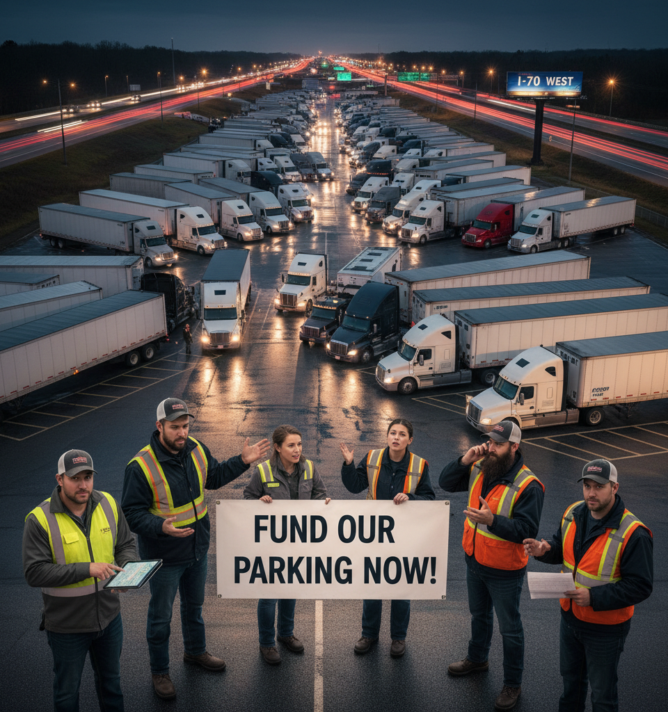 Trucking Industry Demands Dedicated Parking Funds in Next Highway Bill Amid Safety & Supply Chain Woes — AI-generated illustration