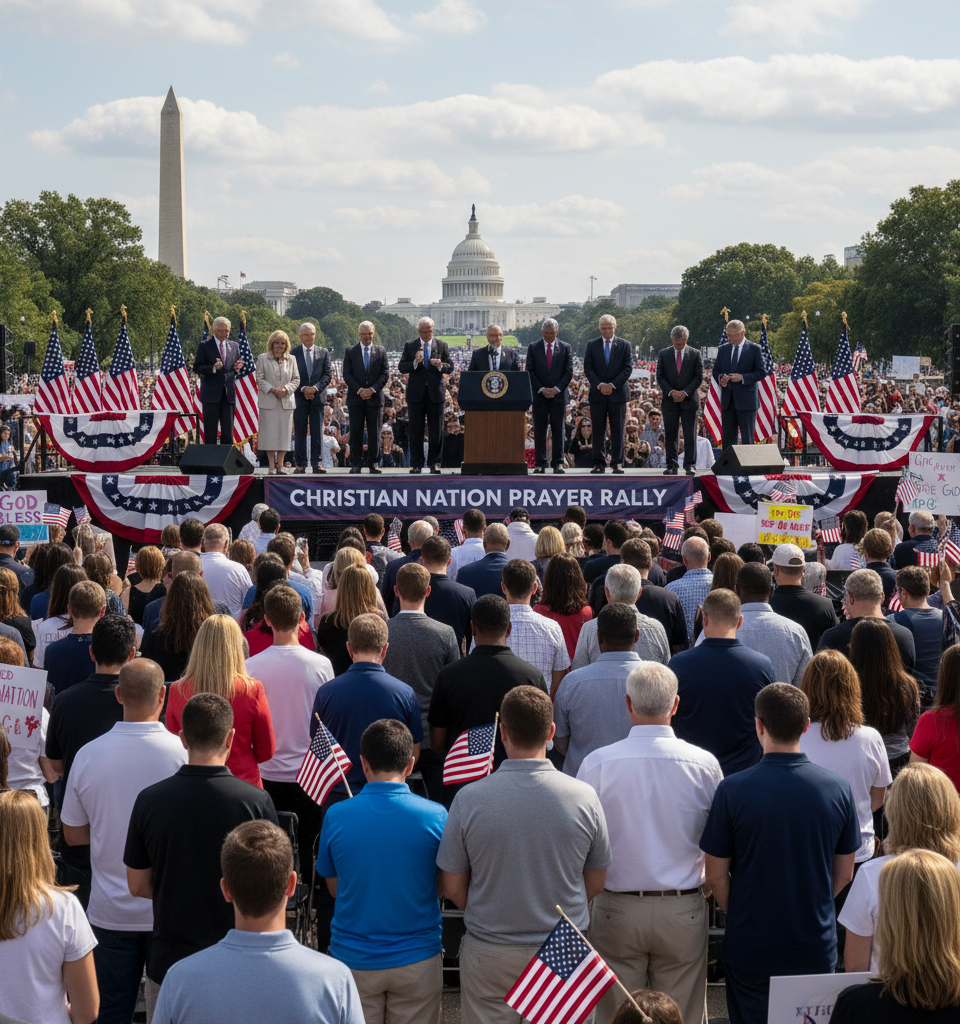 Trump Administration Amplifies Christian Nation Narrative at D.C. Prayer Rally — AI-generated illustration