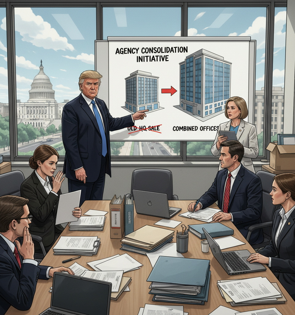 Trump Administration To Offload Another HQ Building By Combining Agency Offices — AI-generated illustration