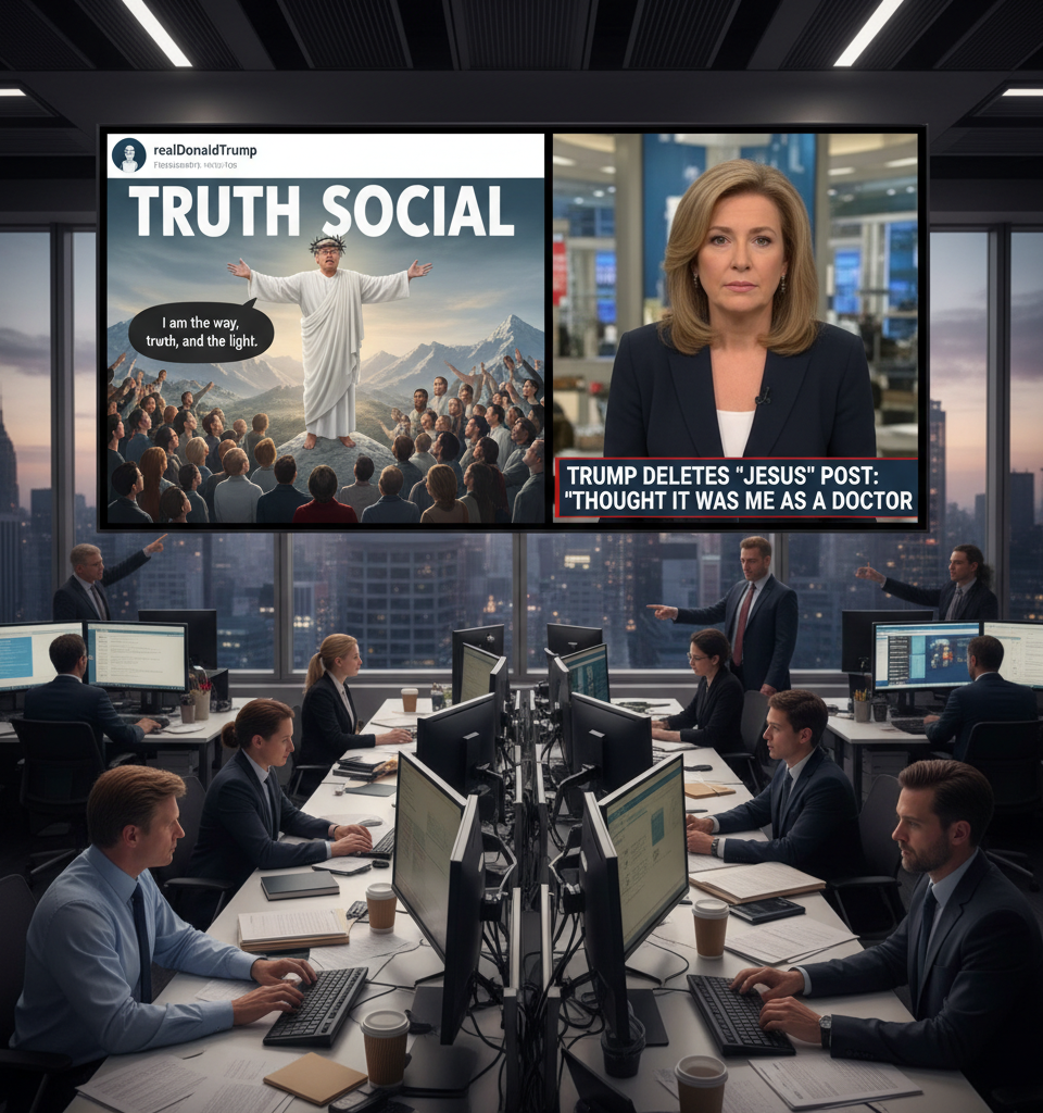 Trump deletes Truth Social image depicting him as Jesus: 'I thought it was me as a doctor' — AI-generated illustration