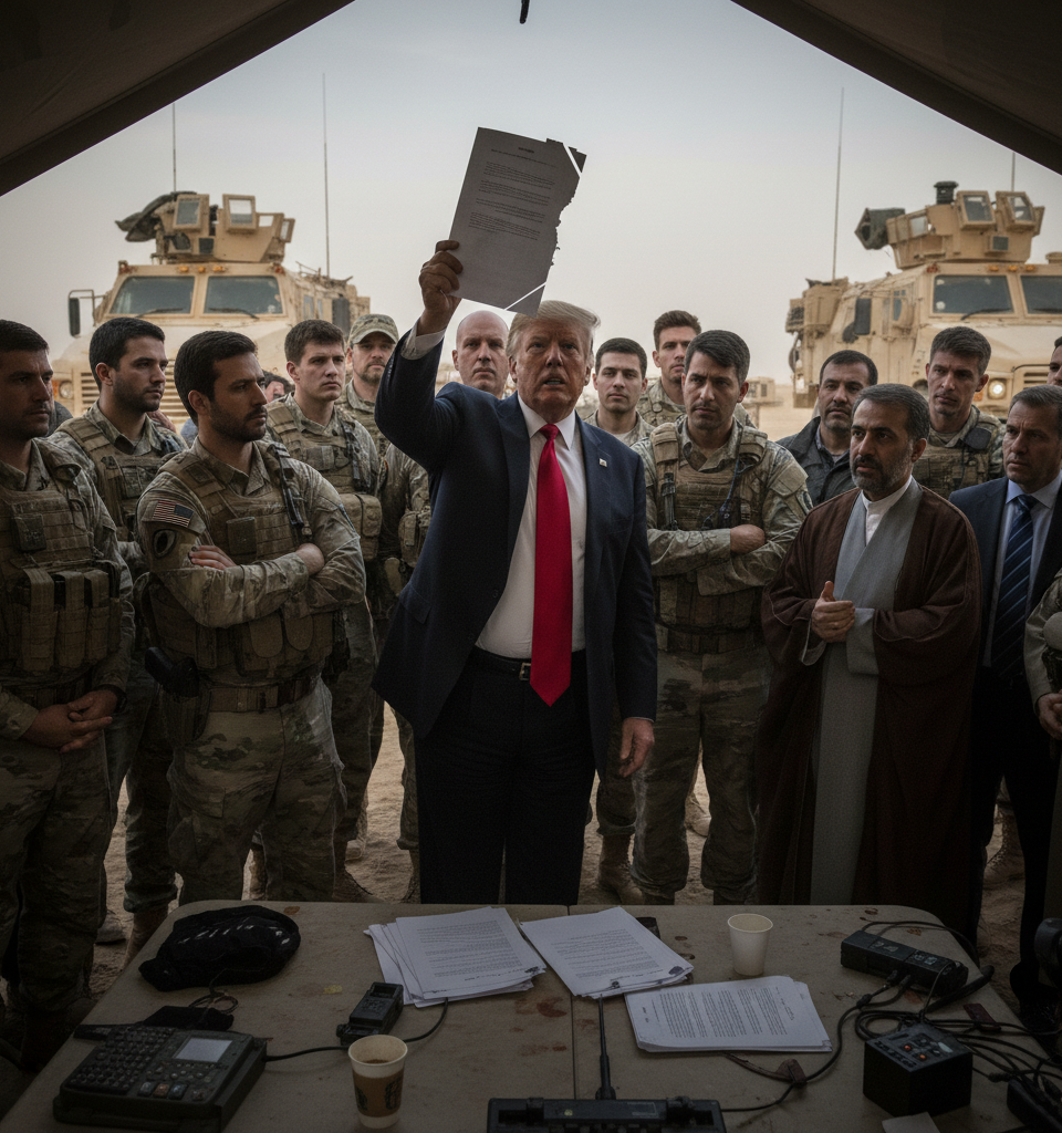 Trump Finds Himself With Fragile Iran Cease-Fire After the Scramble to Make a Deal — AI-generated illustration