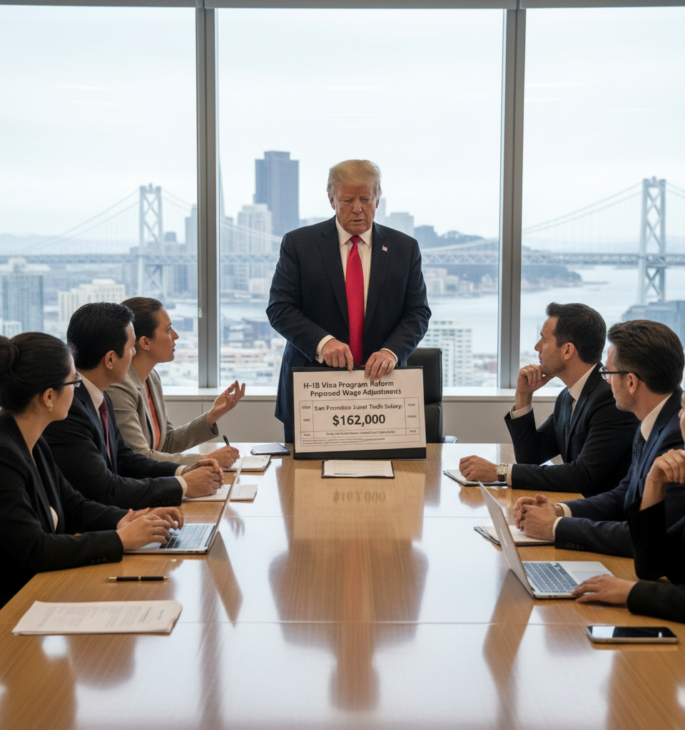 Trump H-1B Proposal Could Elevate Entry-Level Tech Salaries to $162K in San Francisco — AI-generated illustration