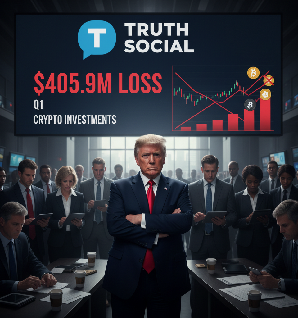 Trump Media Reports $405.9M Q1 Loss, Driven by Crypto Investments — AI-generated illustration