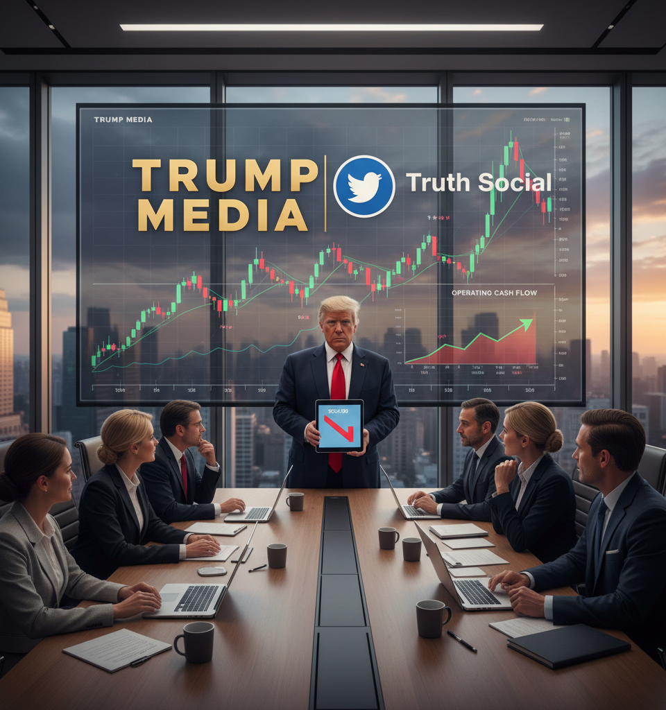 Trump Media Reports $405M Loss Amidst Crypto Swings, Reports Healthy Operating Cash Flow — AI-generated illustration