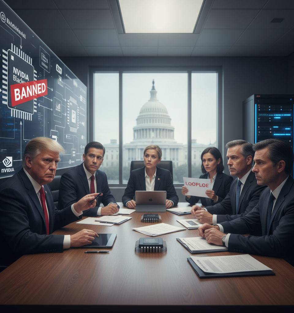 Trump Officials Worry Loophole Allowed Chinese Firms to Acquire Banned Nvidia Blackwell Chips — AI-generated illustration