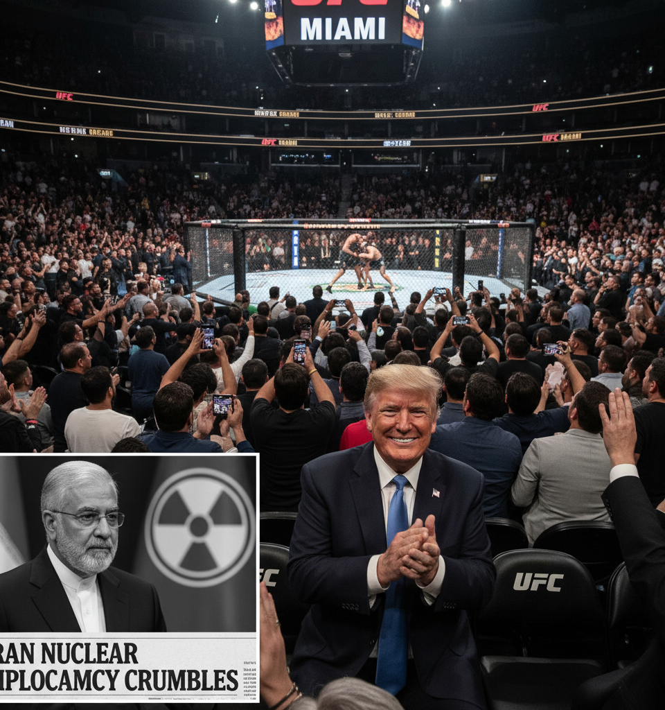 Trump Opts for UFC in Miami as Iran Nuclear Diplomacy Crumbles — AI-generated illustration