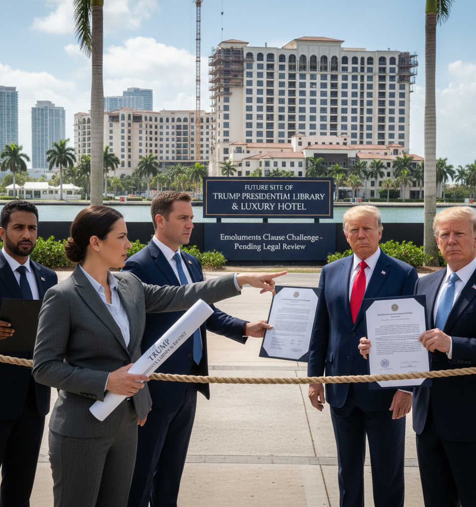 Trump Presidential Library Faces Emoluments Clause Challenge in Florida Lawsuit — AI-generated illustration