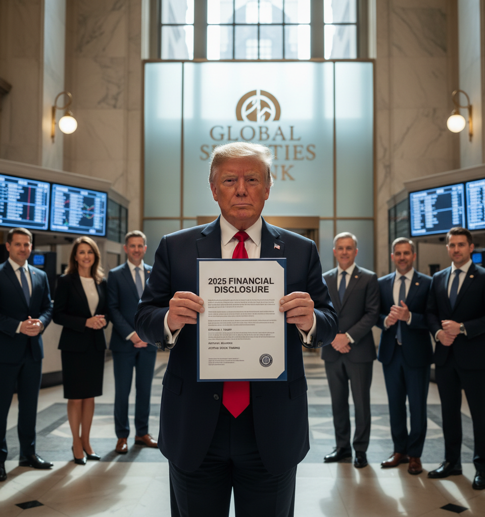 Trump's 2025 Financial Disclosure Reveals Billions in Revenue, Active Stock Trading — AI-generated illustration