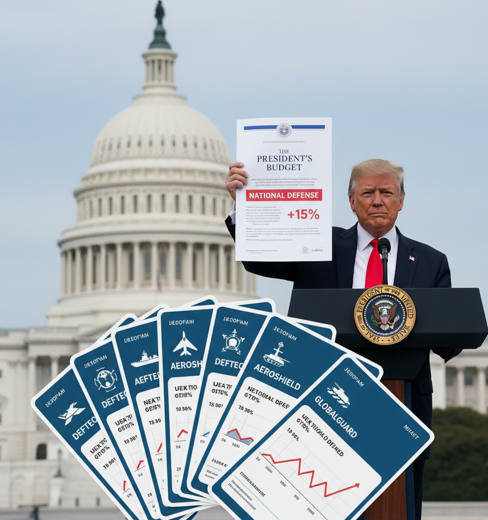 Trump’s budget seeks historic increase to defense spending. The industry could use a boost, these ETFs show. — AI-generated illustration