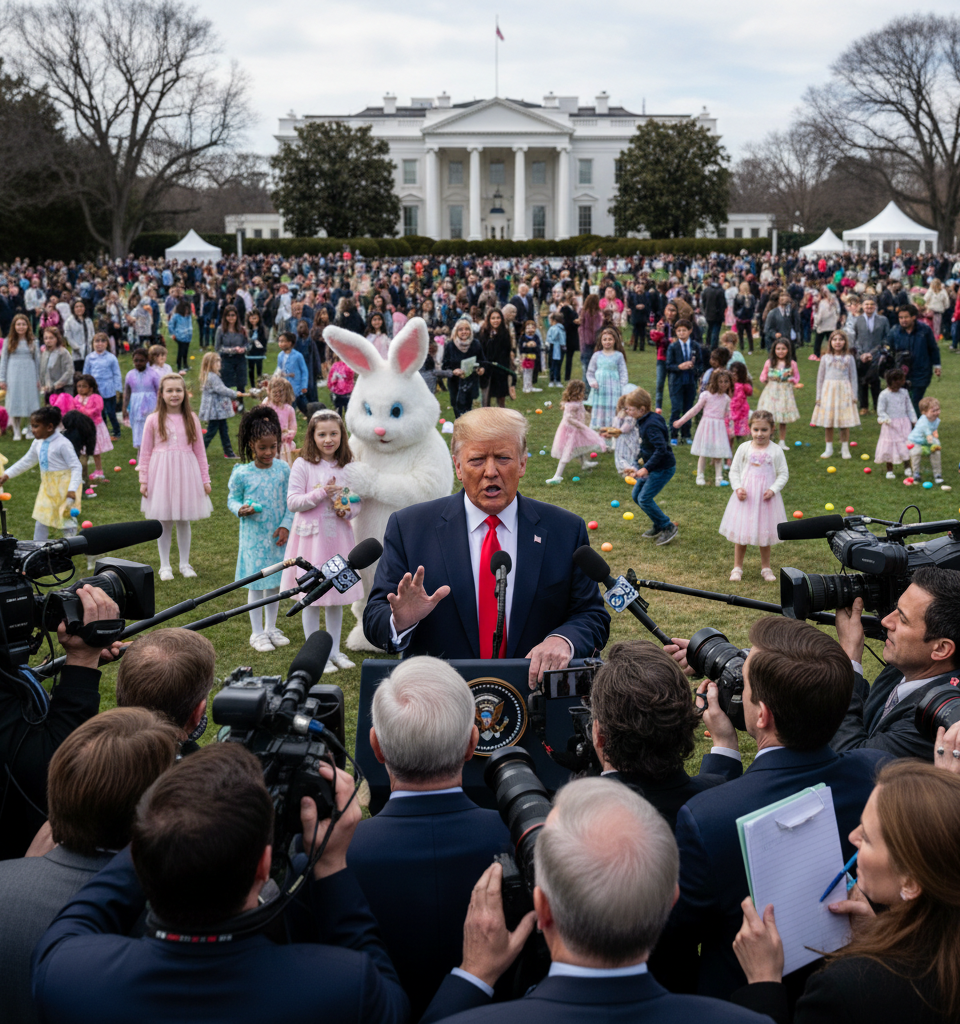 Trump's Easter Remarks: Geopolitical Tensions, Biden Critique Amidst Festivities — AI-generated illustration