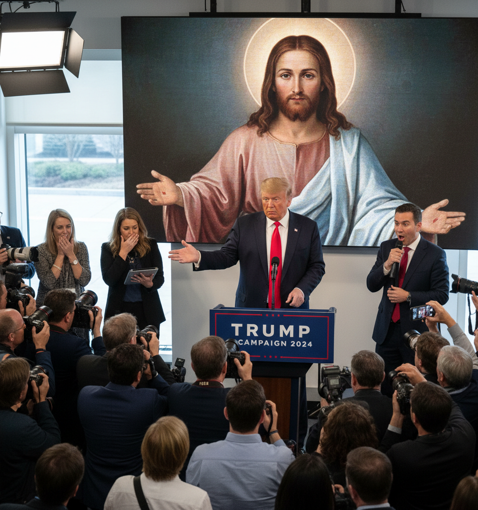 Trump’s Explanation for an Image of Himself as Jesus: ‘I Thought It Was Me as a Doctor’ — AI-generated illustration