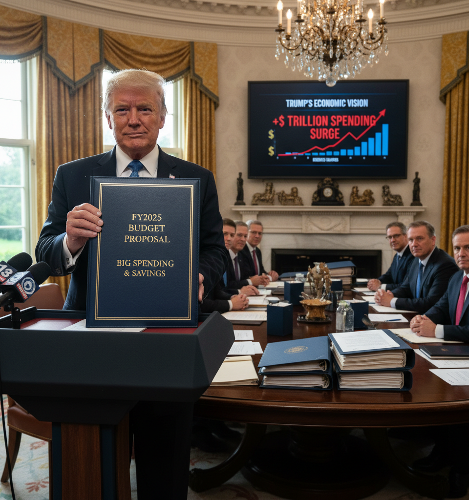 Trump's FY2025 Budget Proposal: $1 Trillion Spending Surge Amid Modest Savings Pledge — AI-generated illustration
