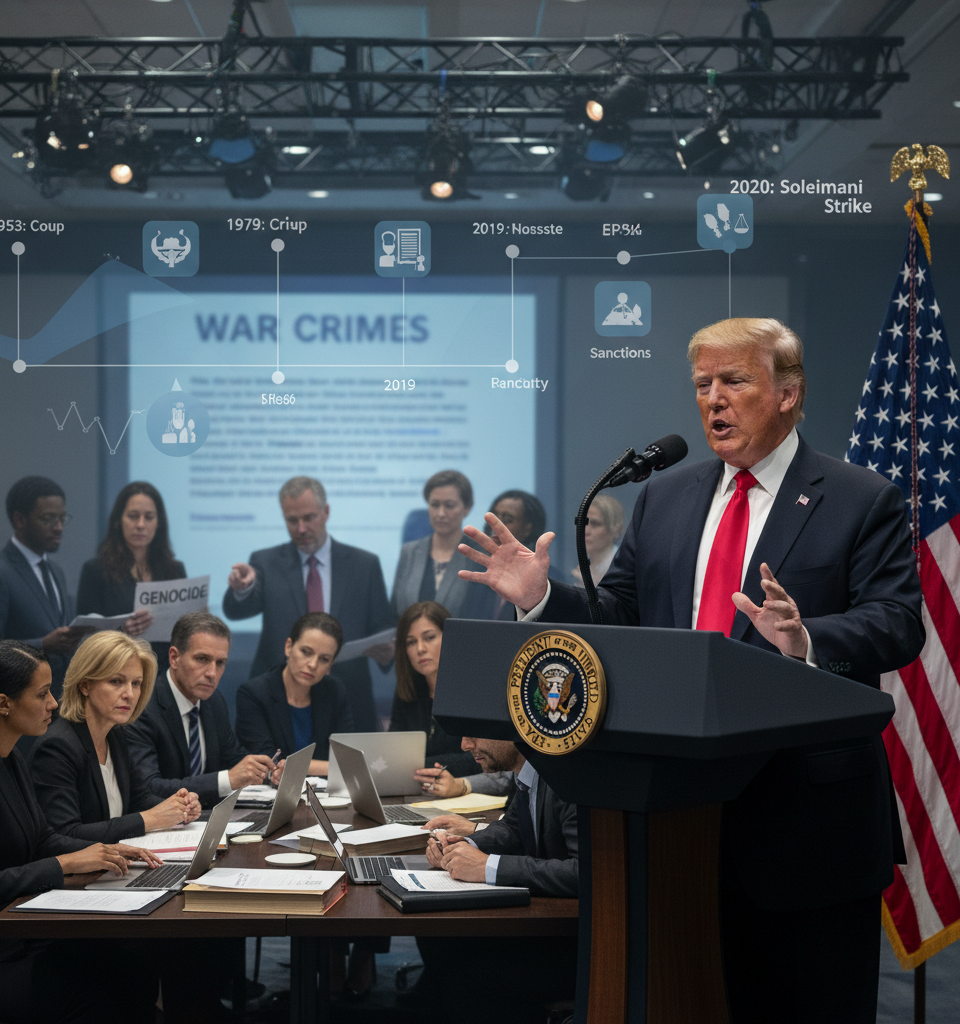 Trump's Iran Rhetoric Sparks War Crimes Debate, Legal Scrutiny Mounts — AI-generated illustration