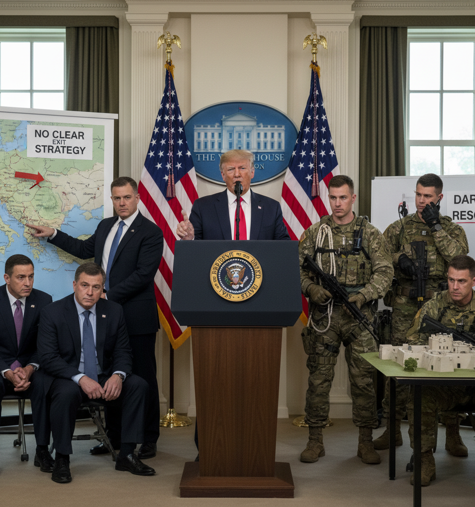 Trump's Iran Stance: No Clear Exit Strategy Despite Focus on Daring Rescue — AI-generated illustration