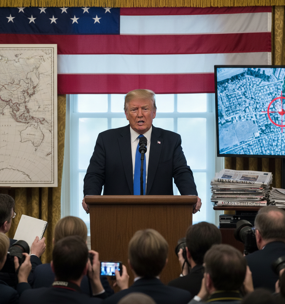 Trump's Iran Threats Reignite Debate on War Crimes & Civilian Targeting — AI-generated illustration