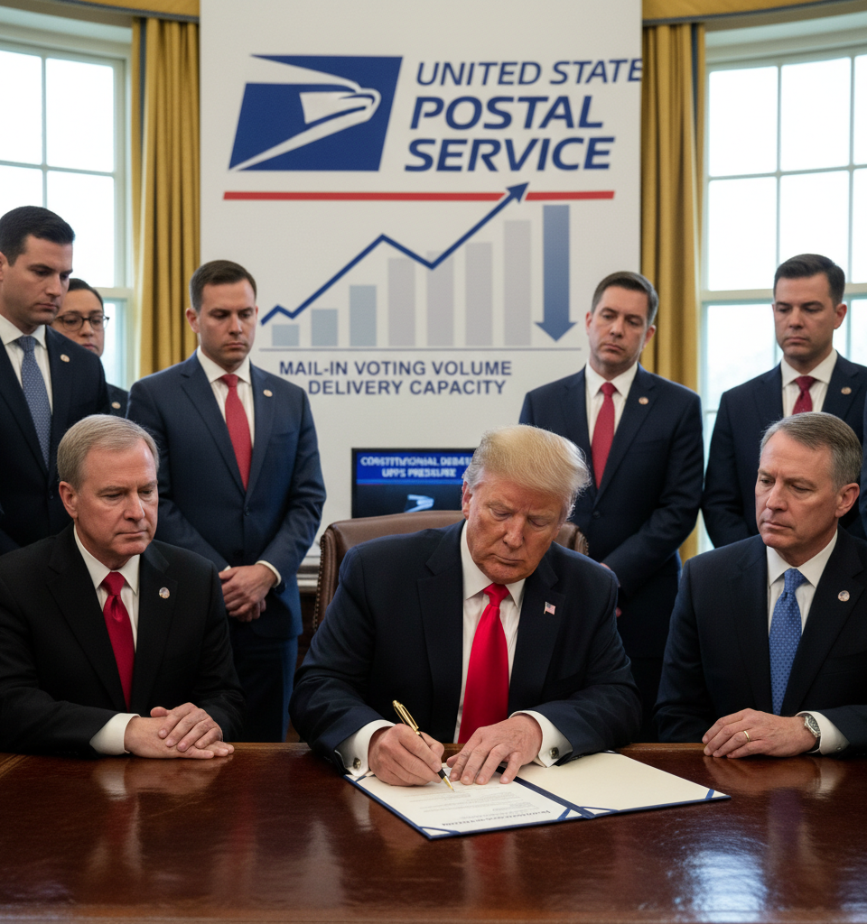 Trump's Mail Ballot Order Ignites Constitutional Debate, Puts USPS Under Immense Pressure — AI-generated illustration