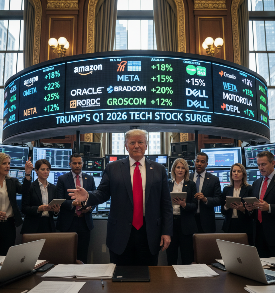 Trump's Q1 2026 Tech Stock Surge: Millions Invested in Amazon, Meta, Oracle, and More — AI-generated illustration