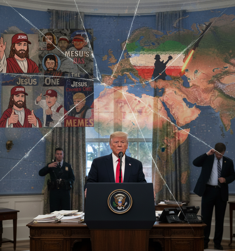 Trump's Tumultuous Term: From 'Jesus Memes' to Iran Tensions, A Presidency Under Siege — AI-generated illustration