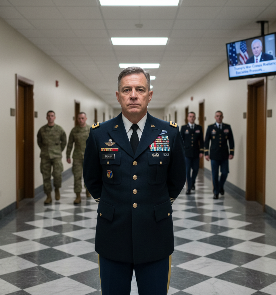 Trump's War Crimes Rhetoric Escalates Pressure on Joint Chiefs Chair General Caine — AI-generated illustration