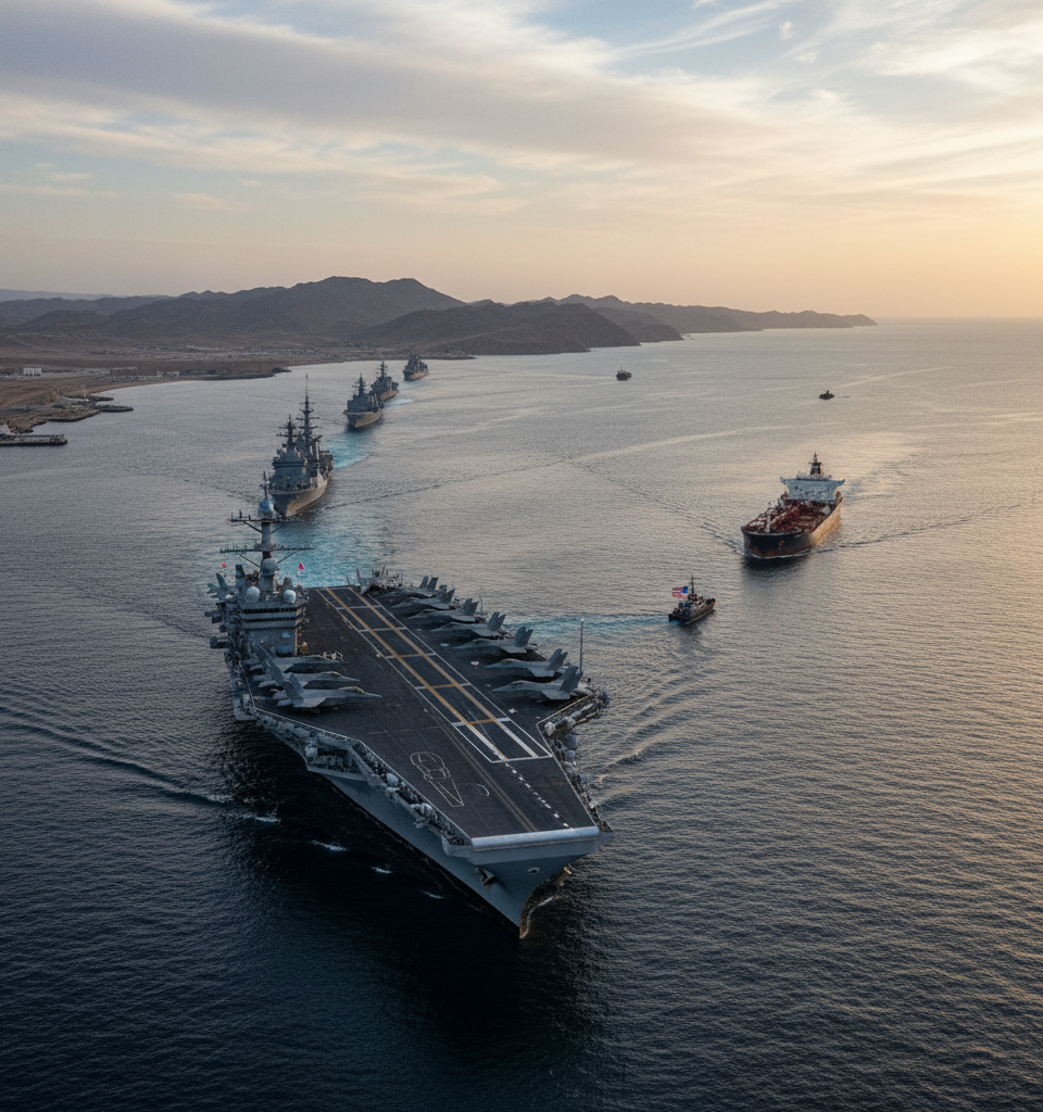 Trump says U.S. will blockade Strait of Hormuz after Iran peace talks fail — AI-generated illustration