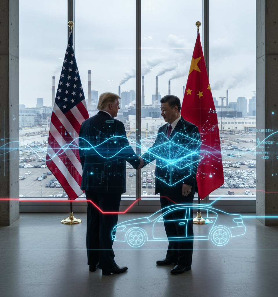 Trump-Xi Meeting: Chinese Automakers Pose 'Pandora's Box' for US Auto Industry — AI-generated illustration