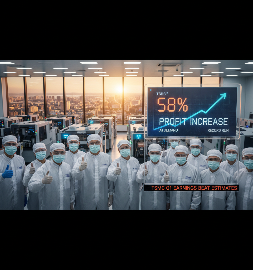 TSMC first-quarter profit rises 58%, beats estimates as AI demand fuels record run — AI-generated illustration